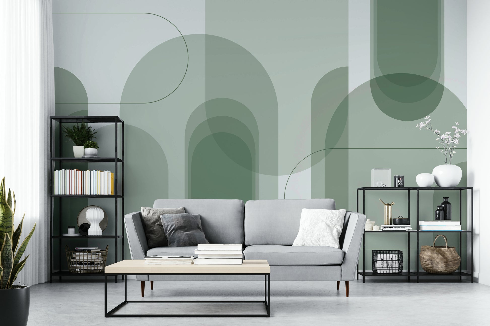 Geometric green shapes wall mural

