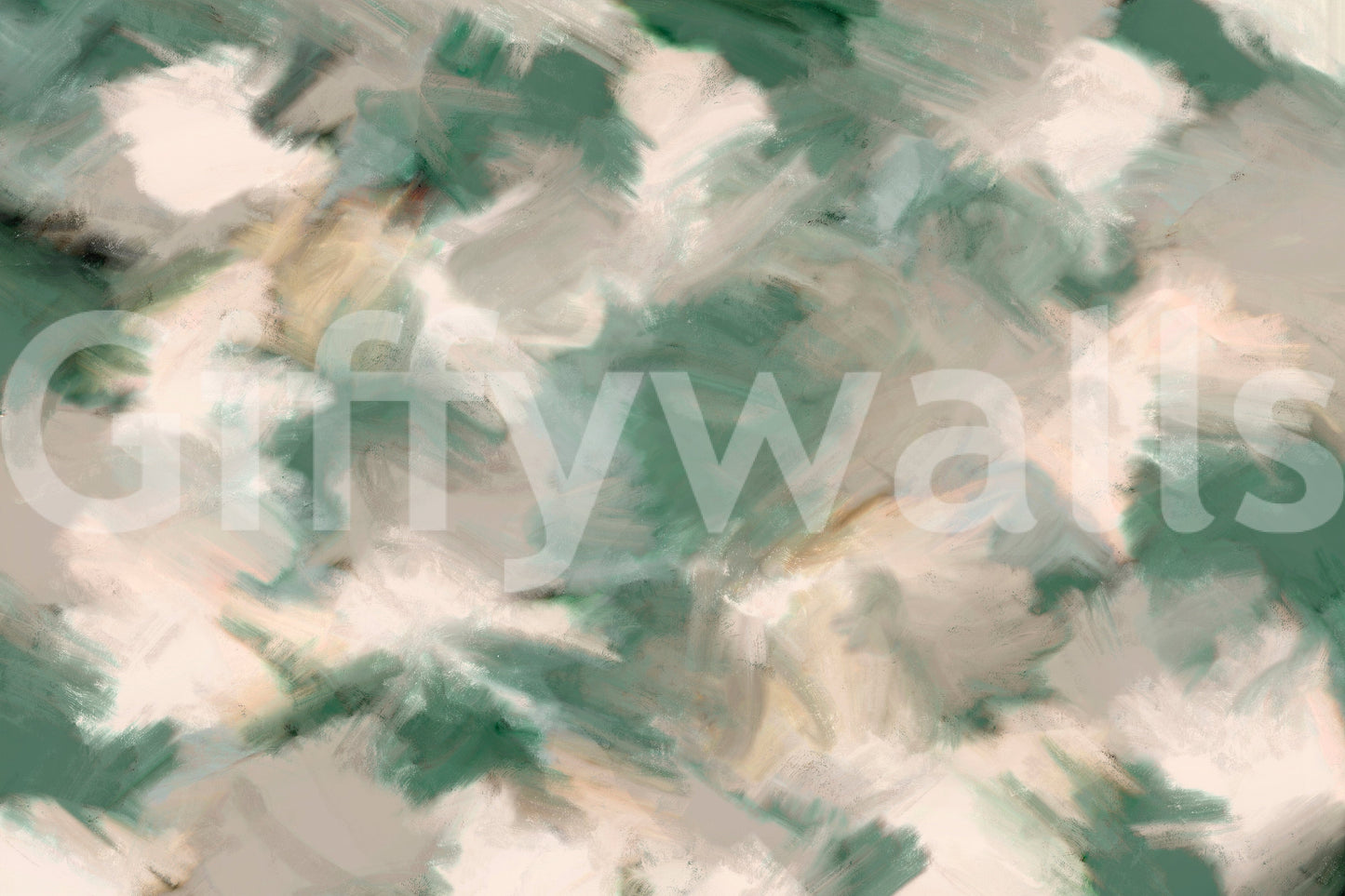 Ethereal Brushstrokes wallpaper mural close-up of the green and cream painterly brushstroke pattern detail
