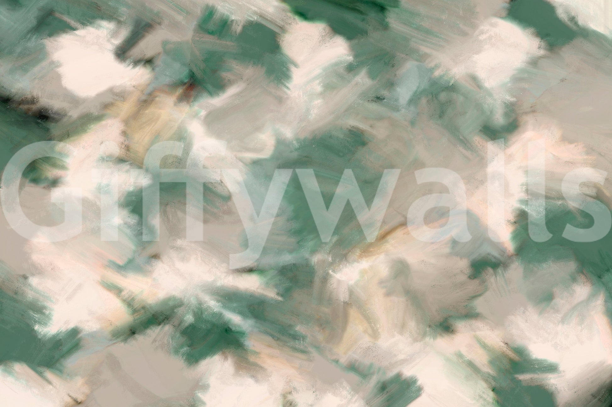 Ethereal Brushstrokes wallpaper mural close-up of the green and cream painterly brushstroke pattern detail