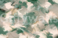 Ethereal Brushstrokes wallpaper mural close-up of the green and cream painterly brushstroke pattern detail