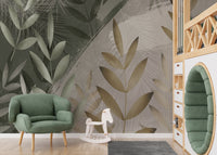 Green and Beige Color Leaves Wallpaper Murals - Giffywalls