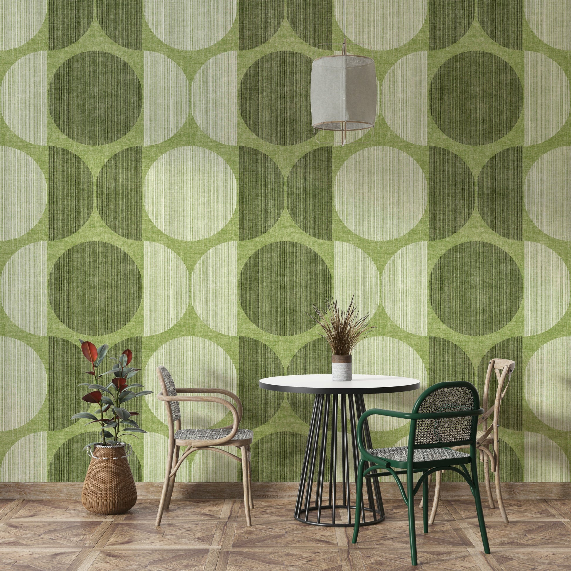 An artistic minimalist shape mural for home decor.

