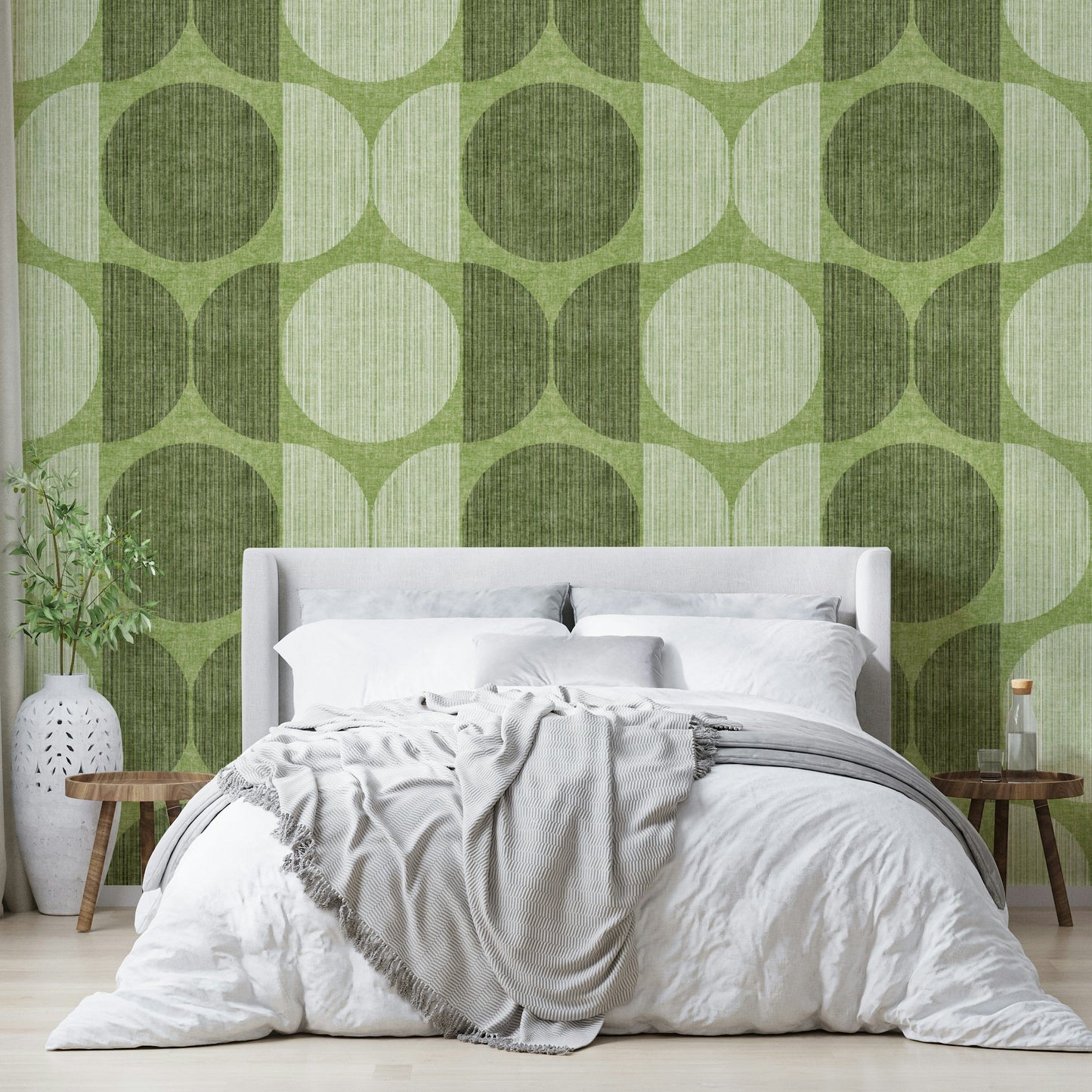 A serene green geometric wall mural for your decor.

