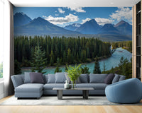 Green & Blue Natural Mountain Floating River Wallpaper Mural - Giffywalls