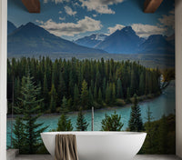 Scenic mountain and river wallpaper mural
