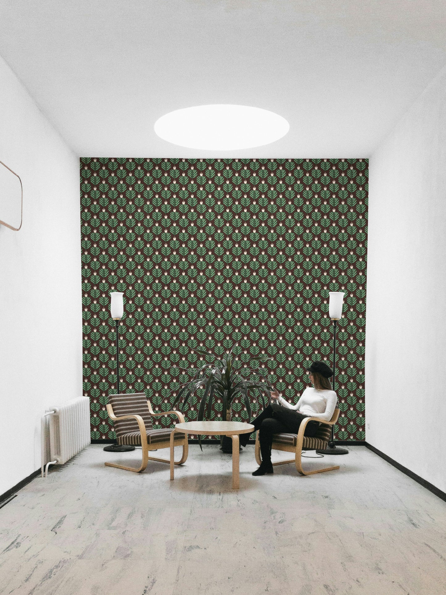 Green chunky plant wallpaper with rich jewel jungle patterns

