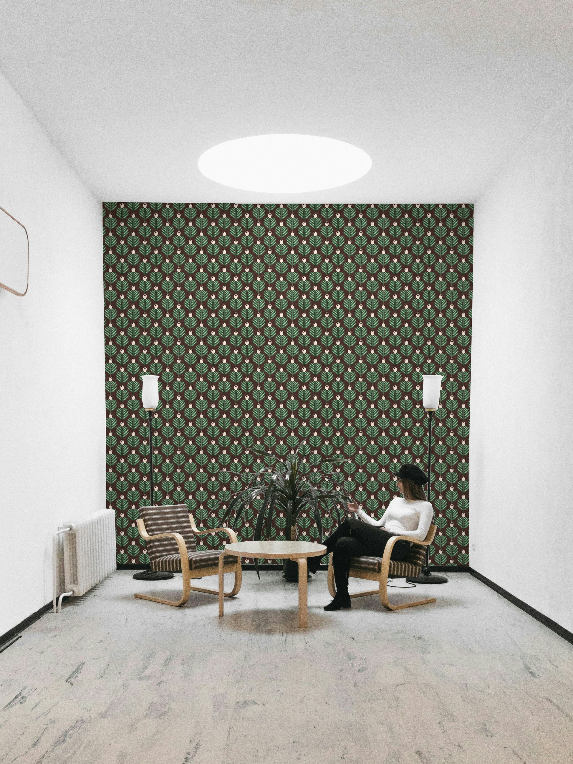 Green chunky plant wallpaper with rich jewel jungle patterns

