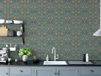 Retro green flowers and leaves wallpaper
