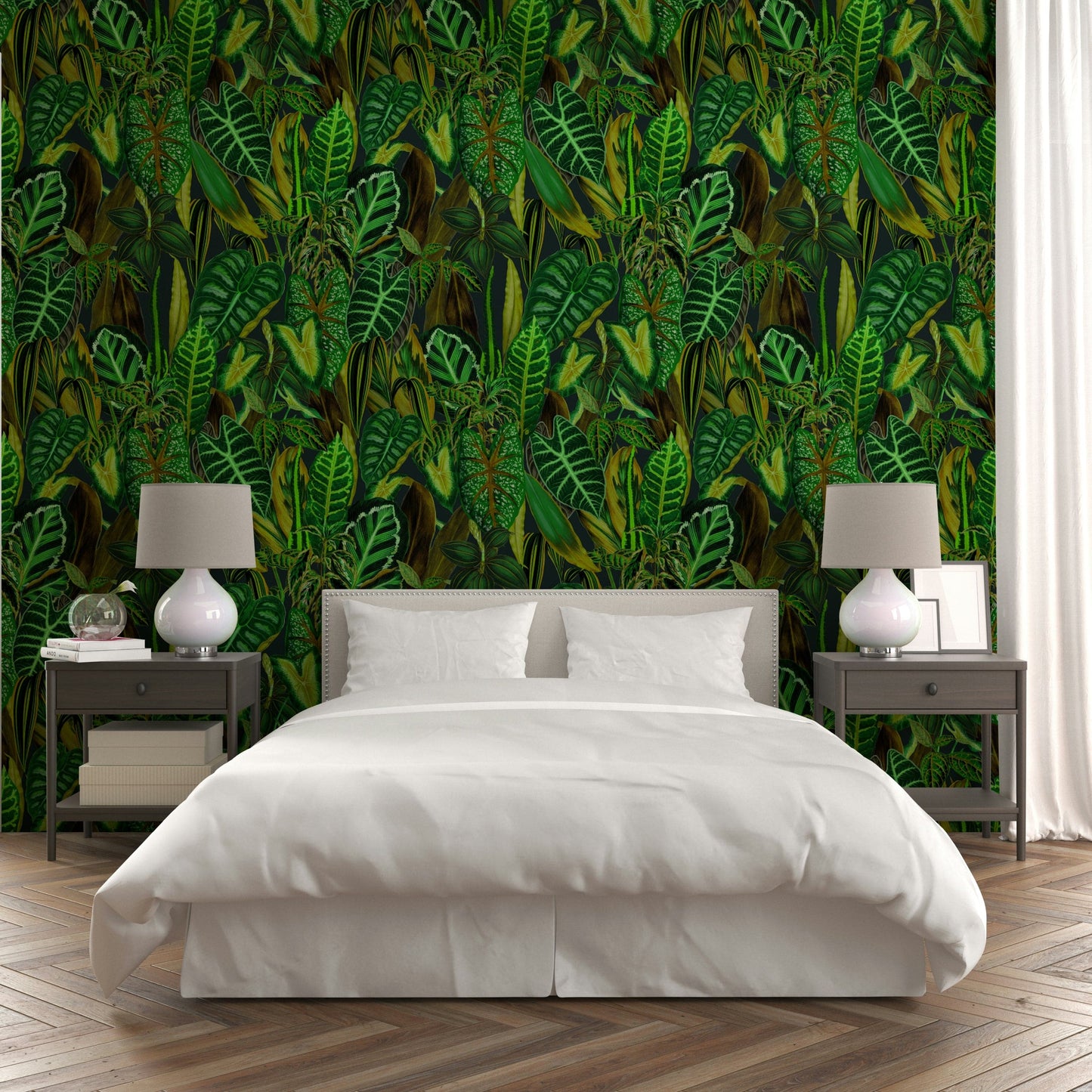 Green Exotic Foliage natural wallpaper for walls

