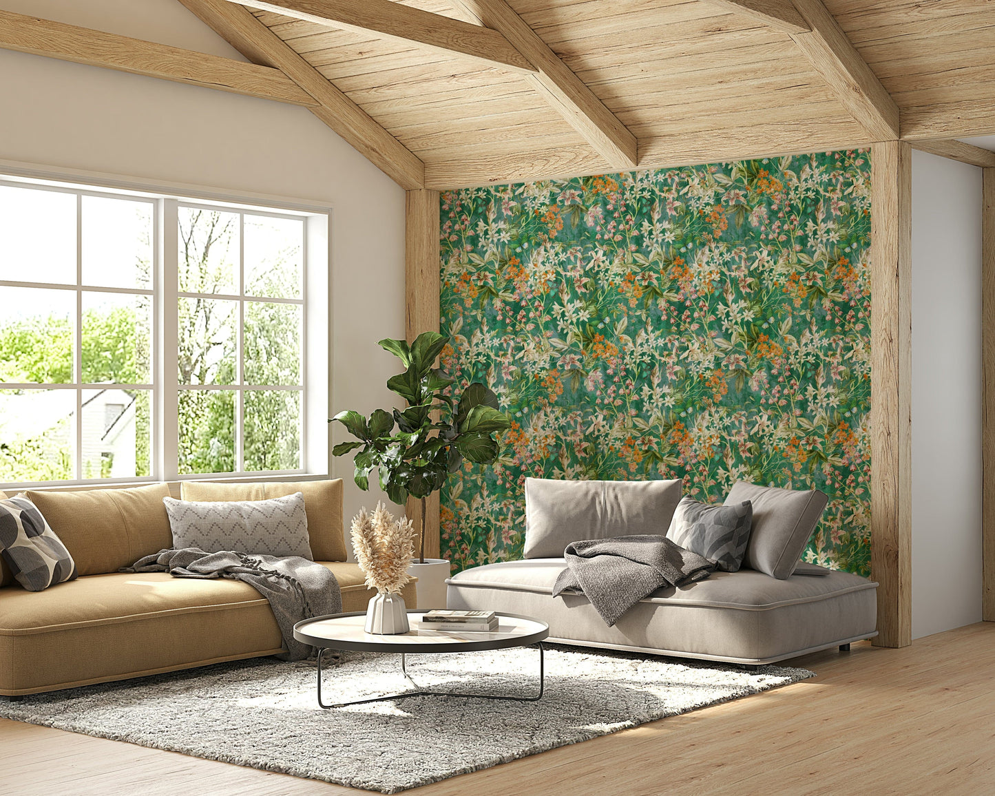 Green Meadow pastoral mural wallpaper

