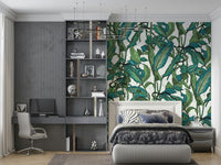 A contemplative garden scene wallpaper mural for a feature wall.