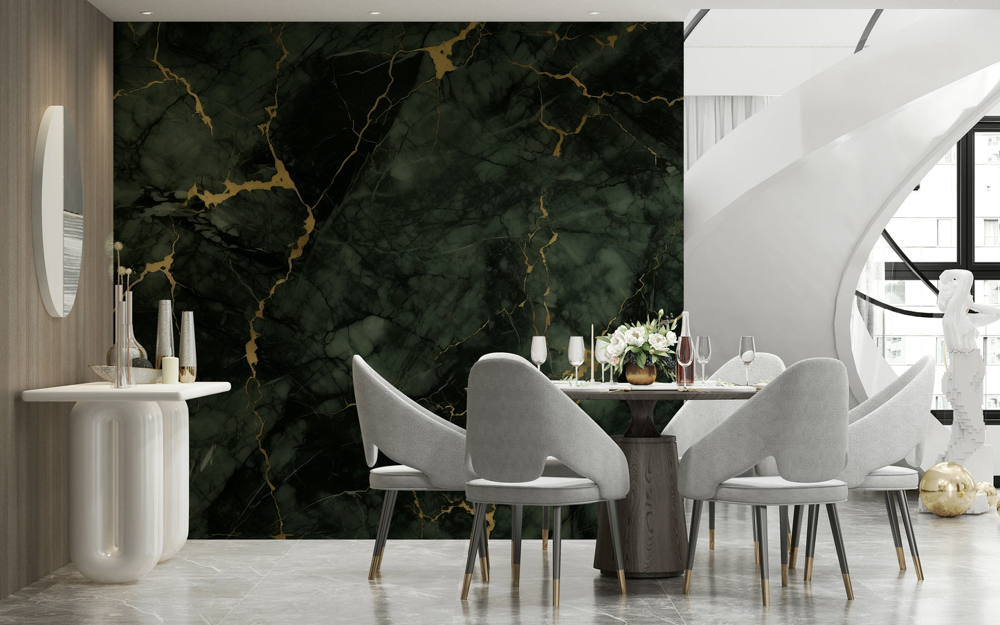 Gilded Stone Wall Mural featuring textured stone surfaces with shimmering gold accents.