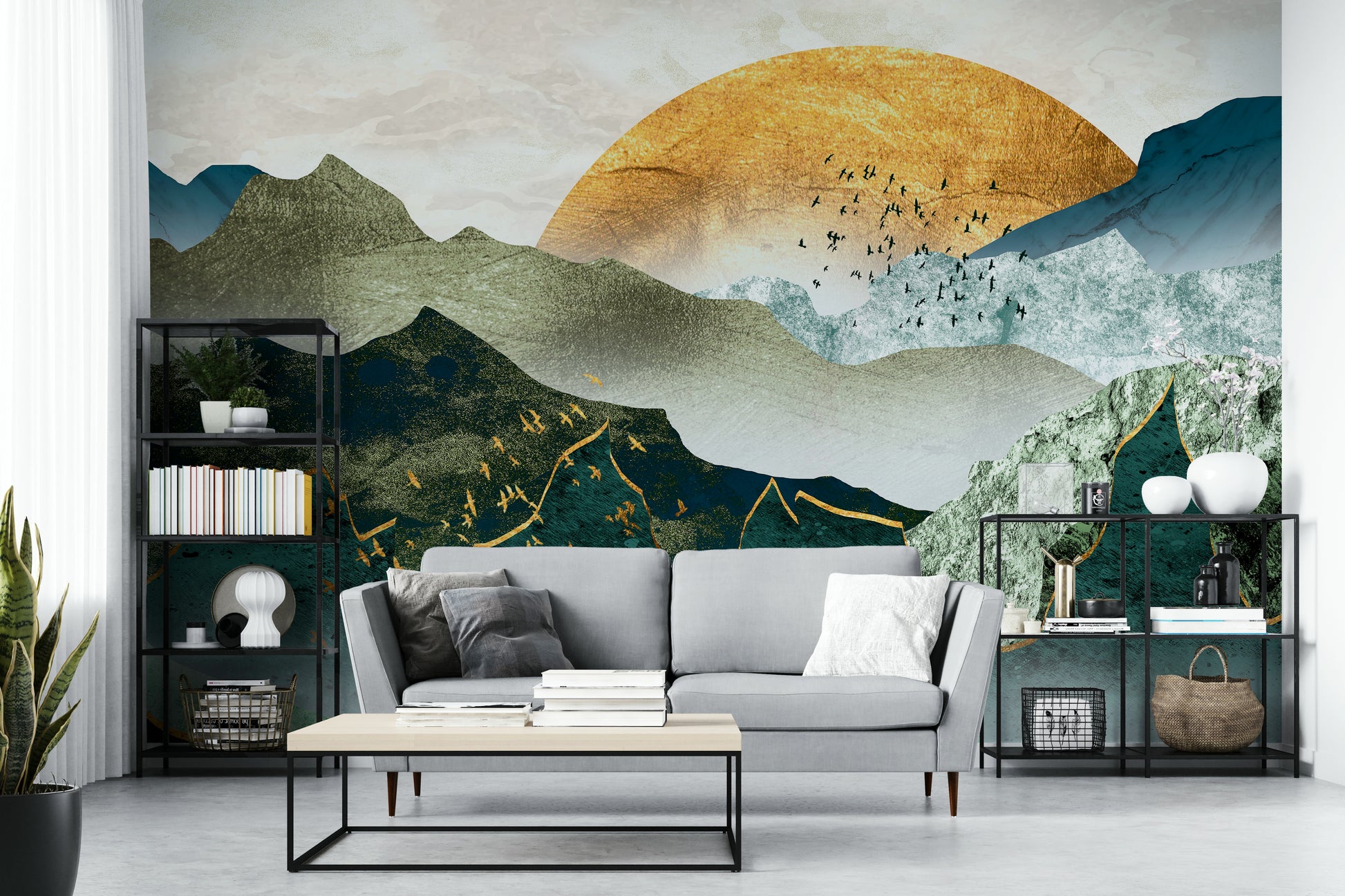 Green Golden Mountains Sunset Wallpaper – Landscape Wall Art