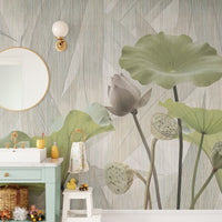 Lotus flower mural wallpaper, perfect for tranquil interiors.