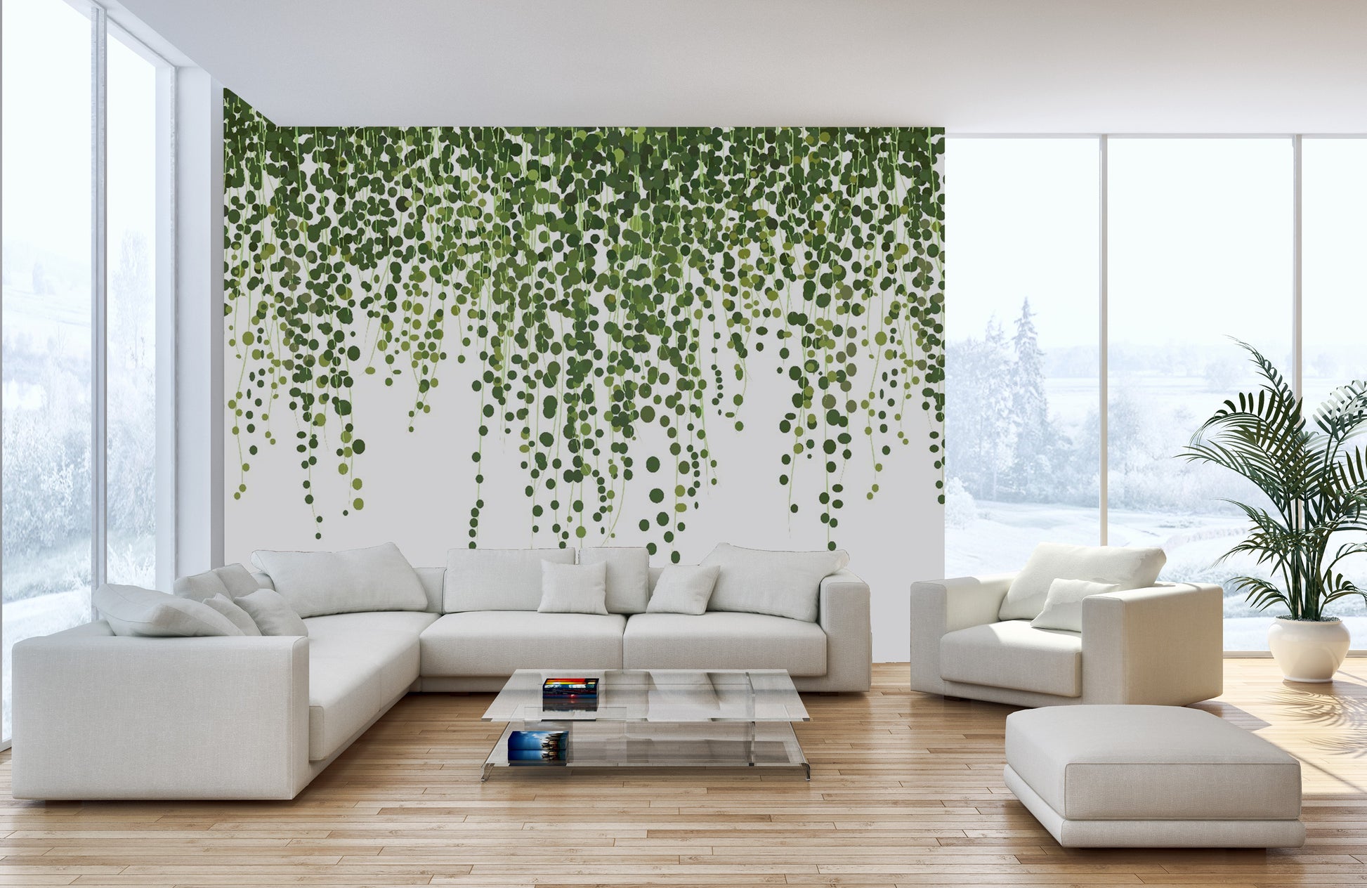 Green ivy wallpaper mural for serene decor
