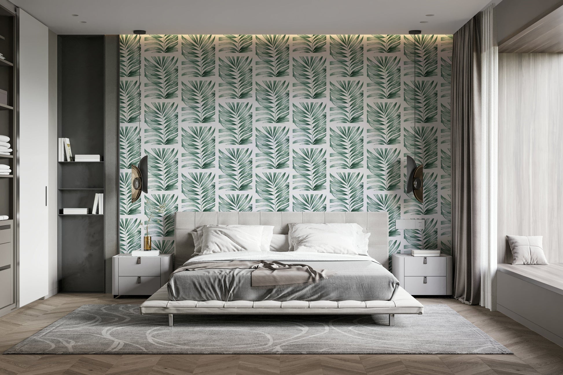 The colors are soft and gentle, with pale grays, greens, and whites.

