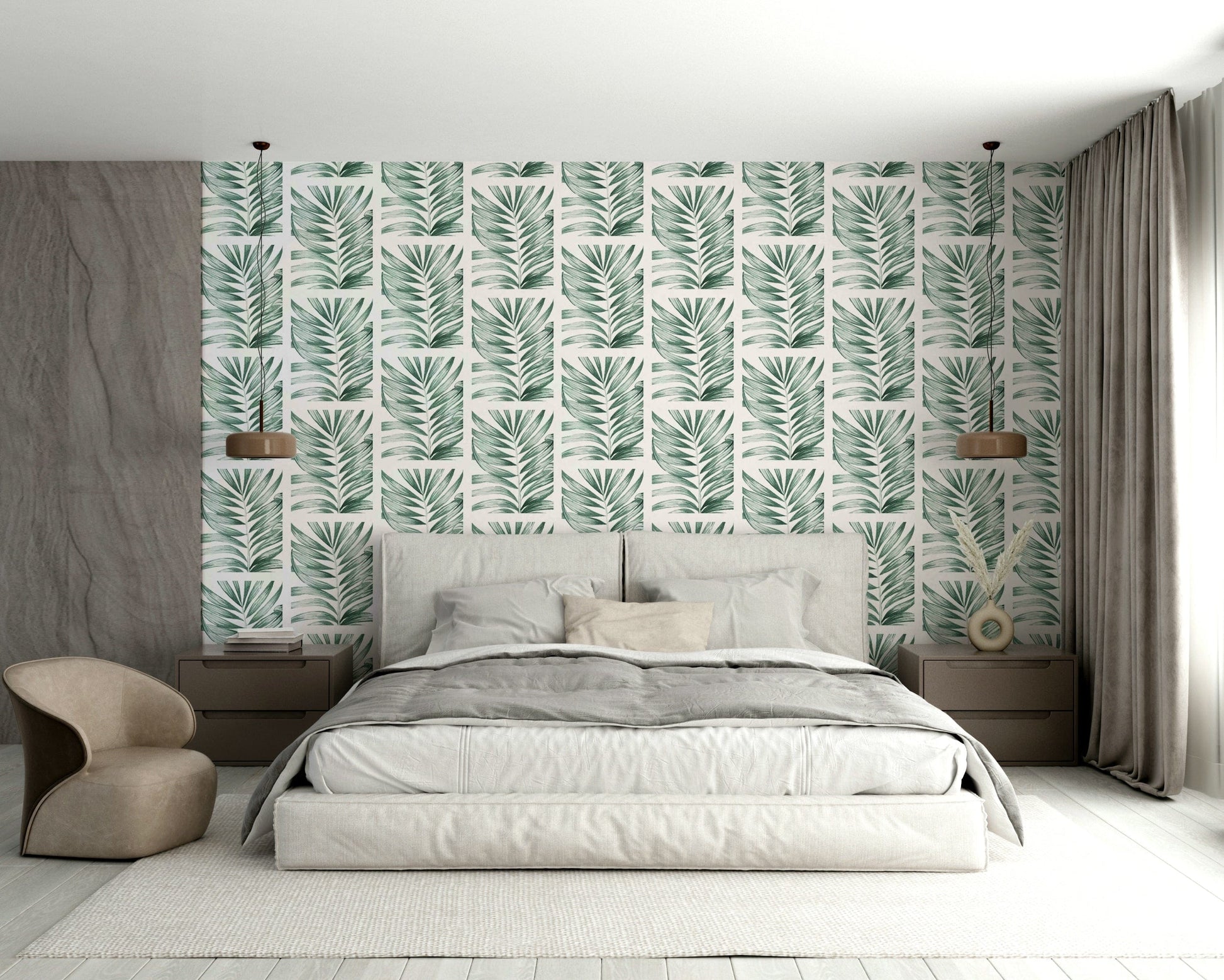 The design features a structured grid filled with leaves.

