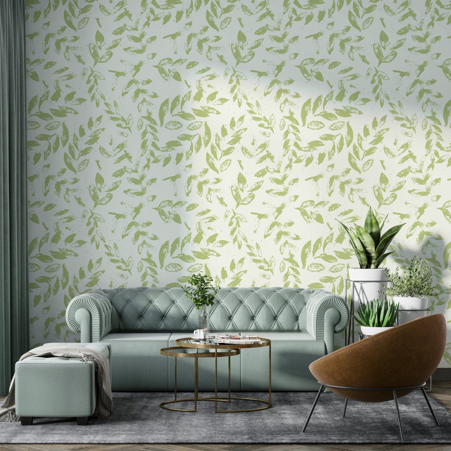 The image features abstract or stylized leaf shapes.
