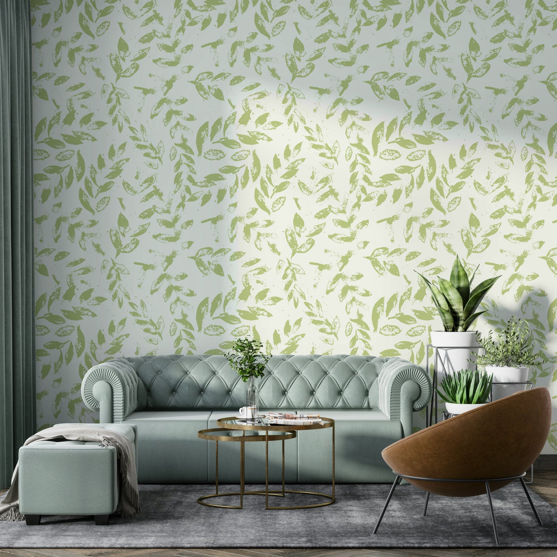 The image features abstract or stylized leaf shapes.
