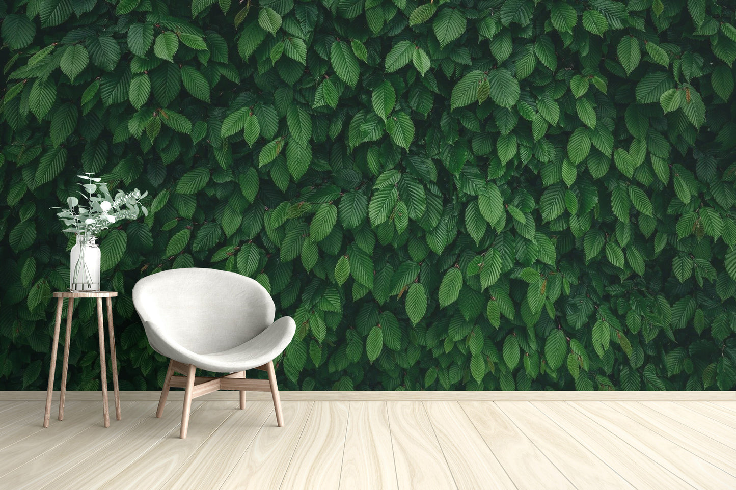 Lush green wallpaper with dense tropical leaves
