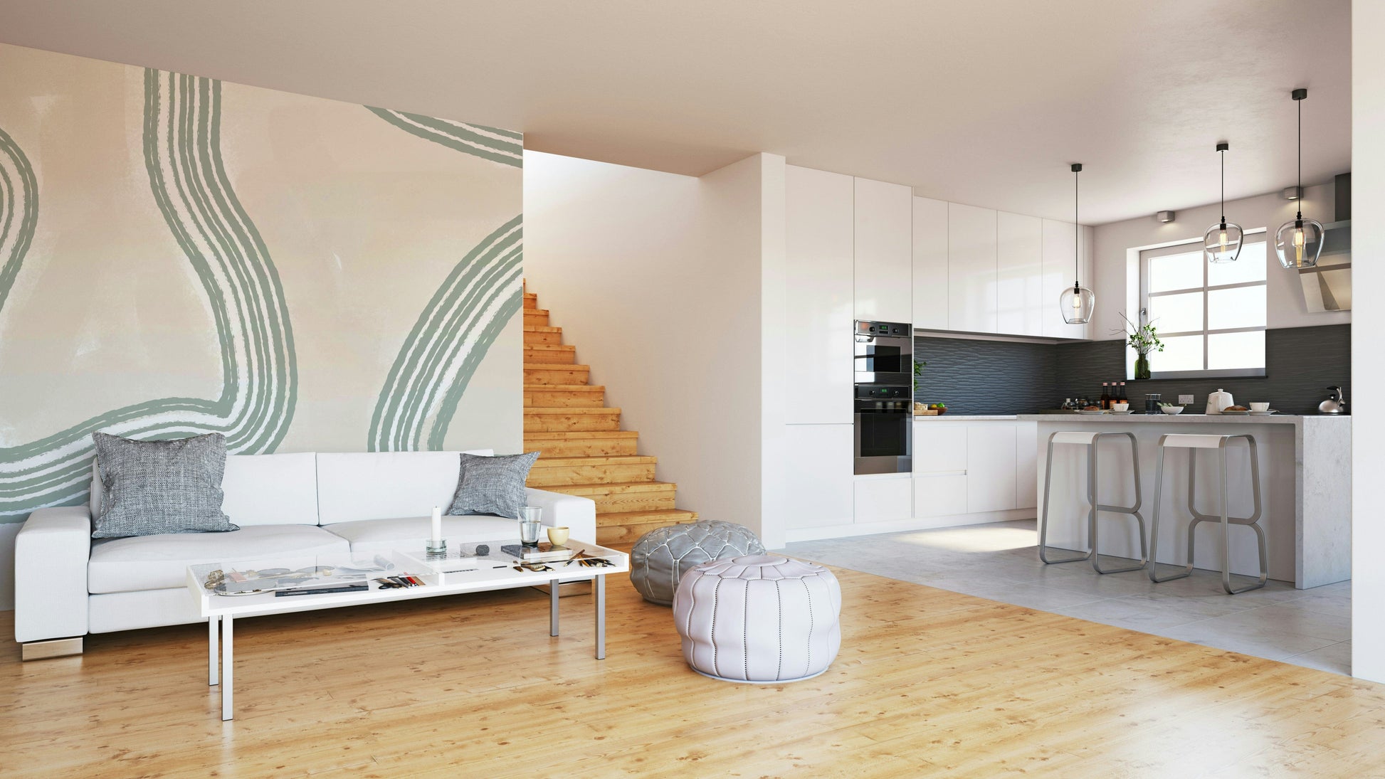 An artistic minimalist shape mural for home decor.

