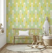 Abstract green labyrinth wallpaper creating a calming, nature-inspired aesthetic.
