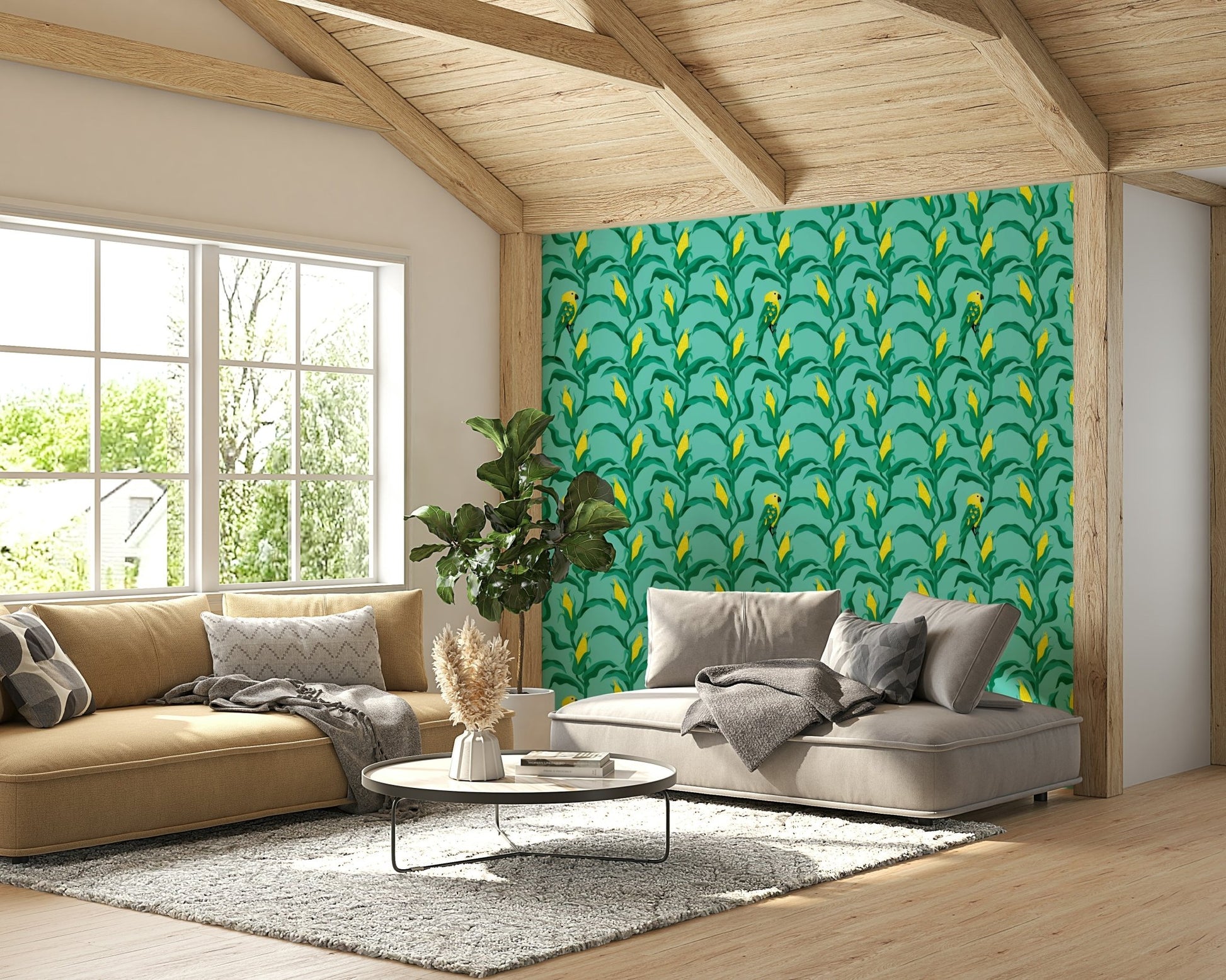 Parrot and corn wallpaper for walls

