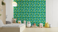 Bright mural wallpaper with bird and corn

