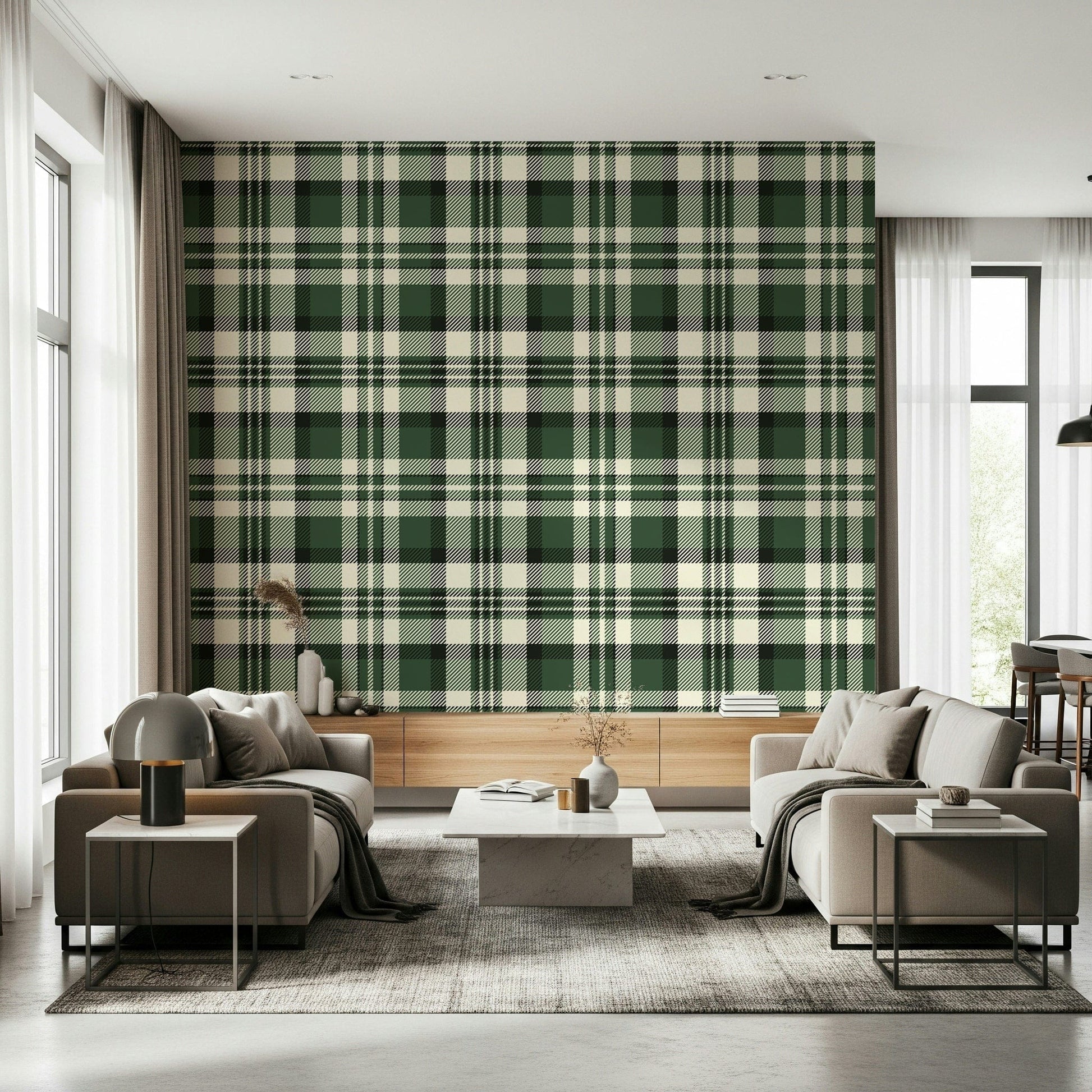 Modern Green Plaid wall mural adding a fresh, trendy touch to any room.