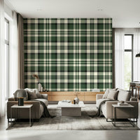 Modern Green Plaid wall mural adding a fresh, trendy touch to any room.