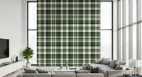 Green checkered wallpaper with a modern twist on classic plaid design.