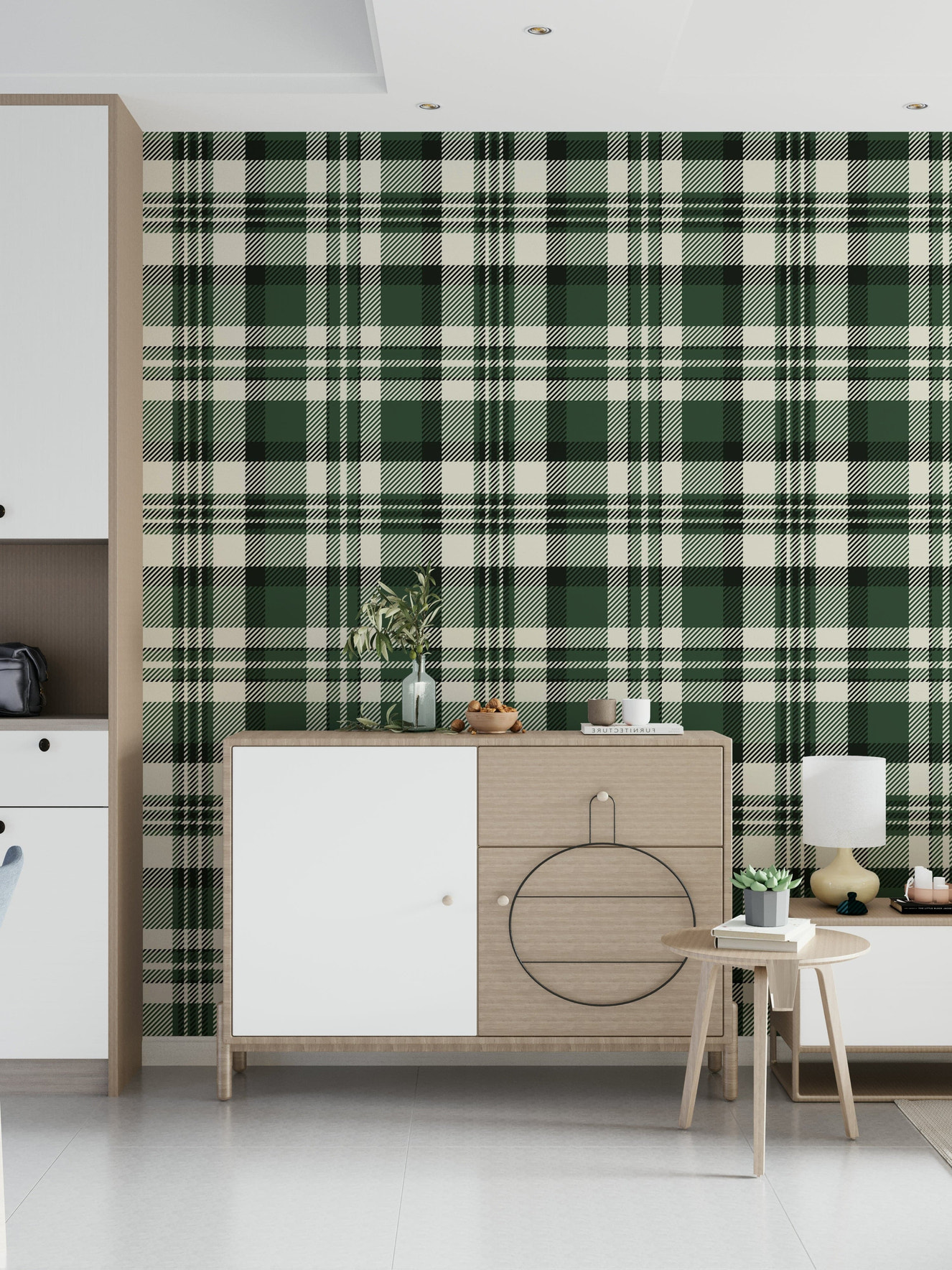 Modern Green Plaid wallpaper with fresh green tones and sleek check patterns.