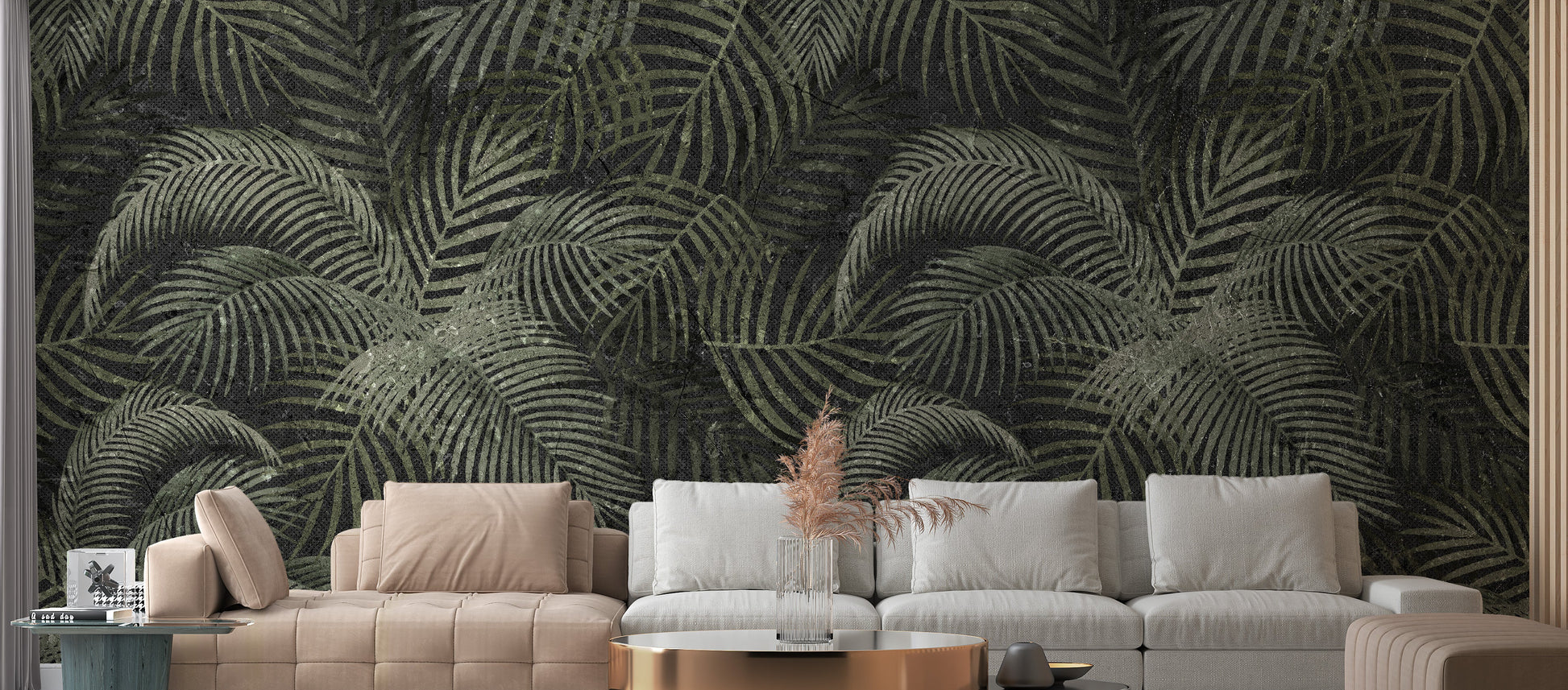 Green Rustic Tropical Palms Wallpaper Mural - Giffywalls