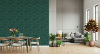 Folk Bird Botanical wall mural, stylized leaves and berries design.