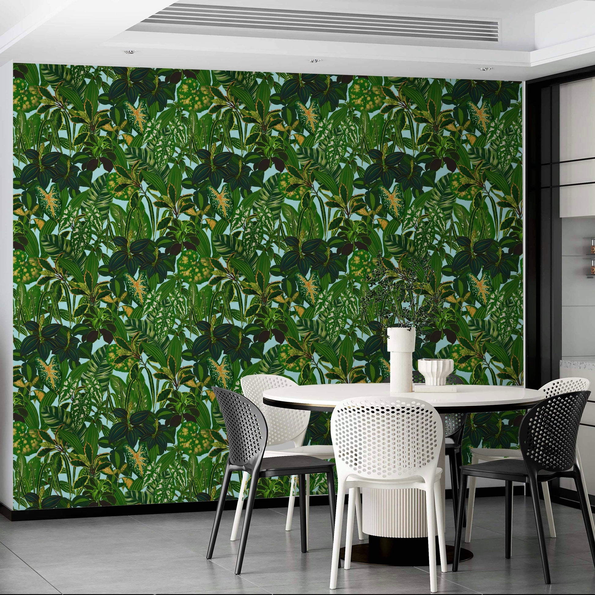 A dining area with a unique and lively design

