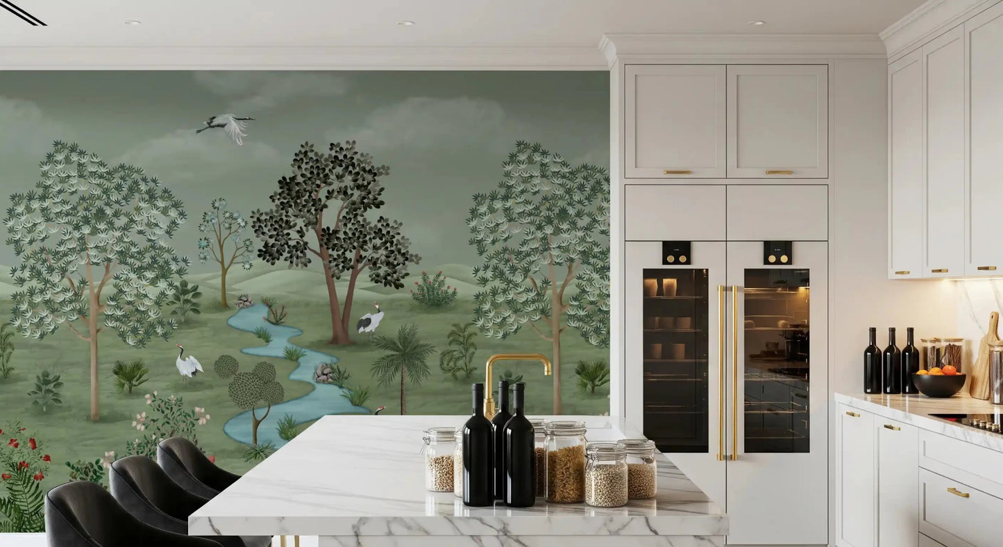 Green Valley Crane Vista Wall Mural