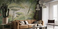 Peaceful green watercolor forest wallpaper for bedrooms