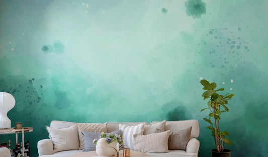 Elegant green watercolor wallpaper mural for modern interiors.
