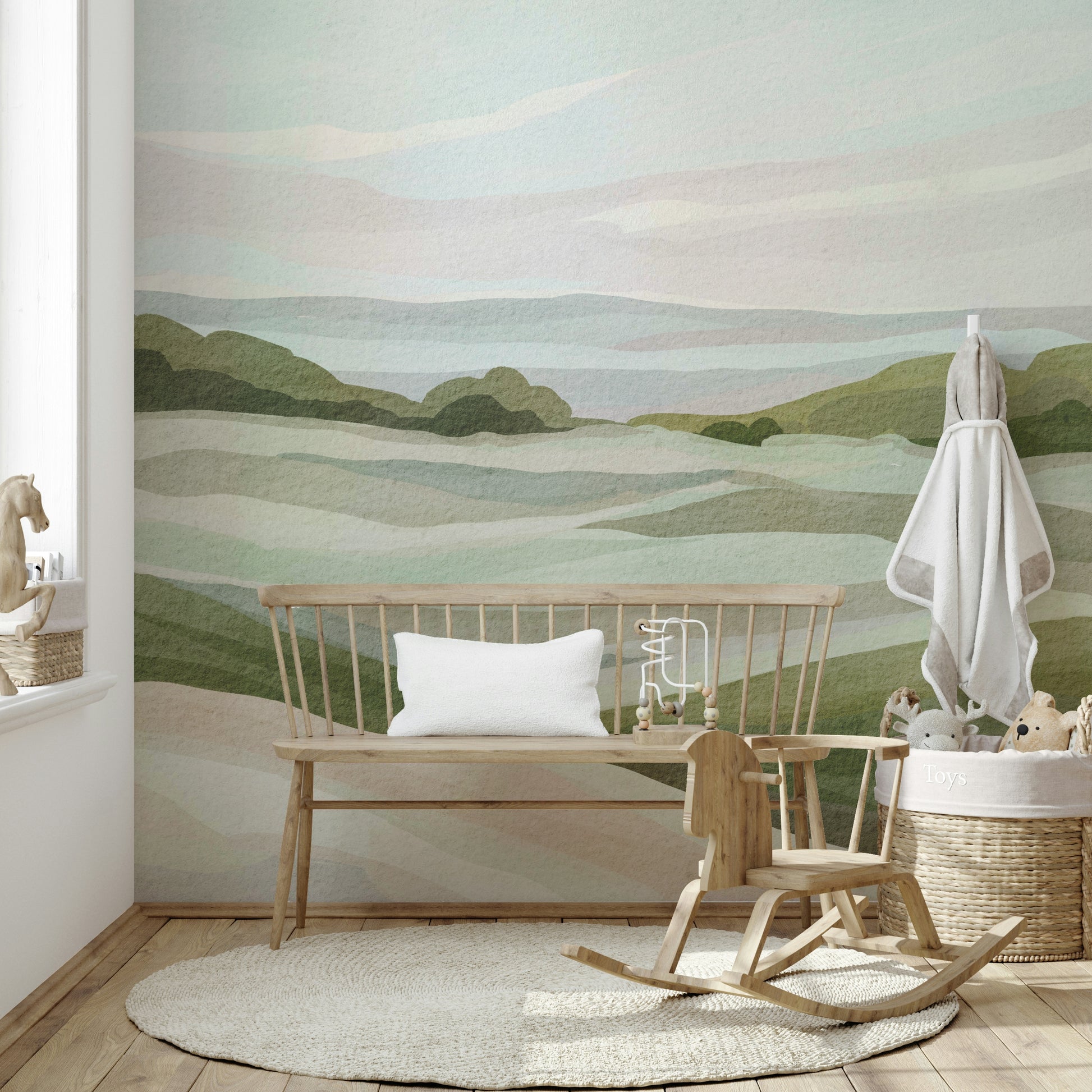 Green hills mural adding depth and nature vibe

