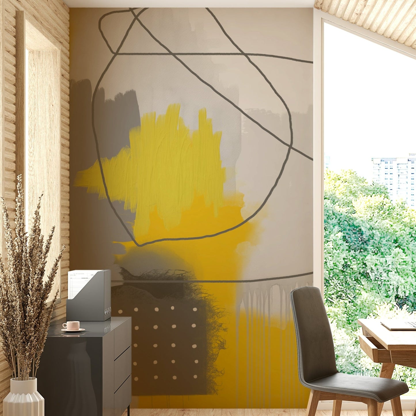 Muted grey gold abstract art

