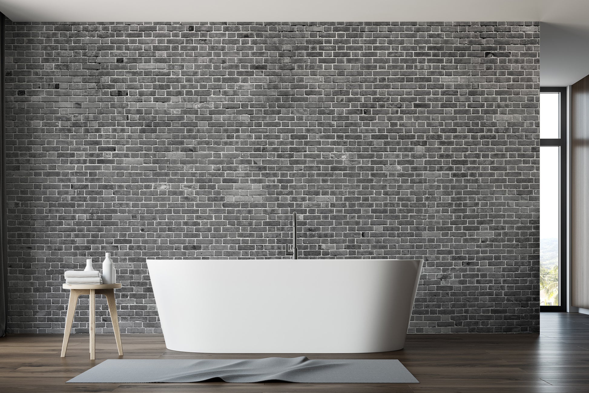 Durable vinyl wallpaper with a slate grey brick design bathroom