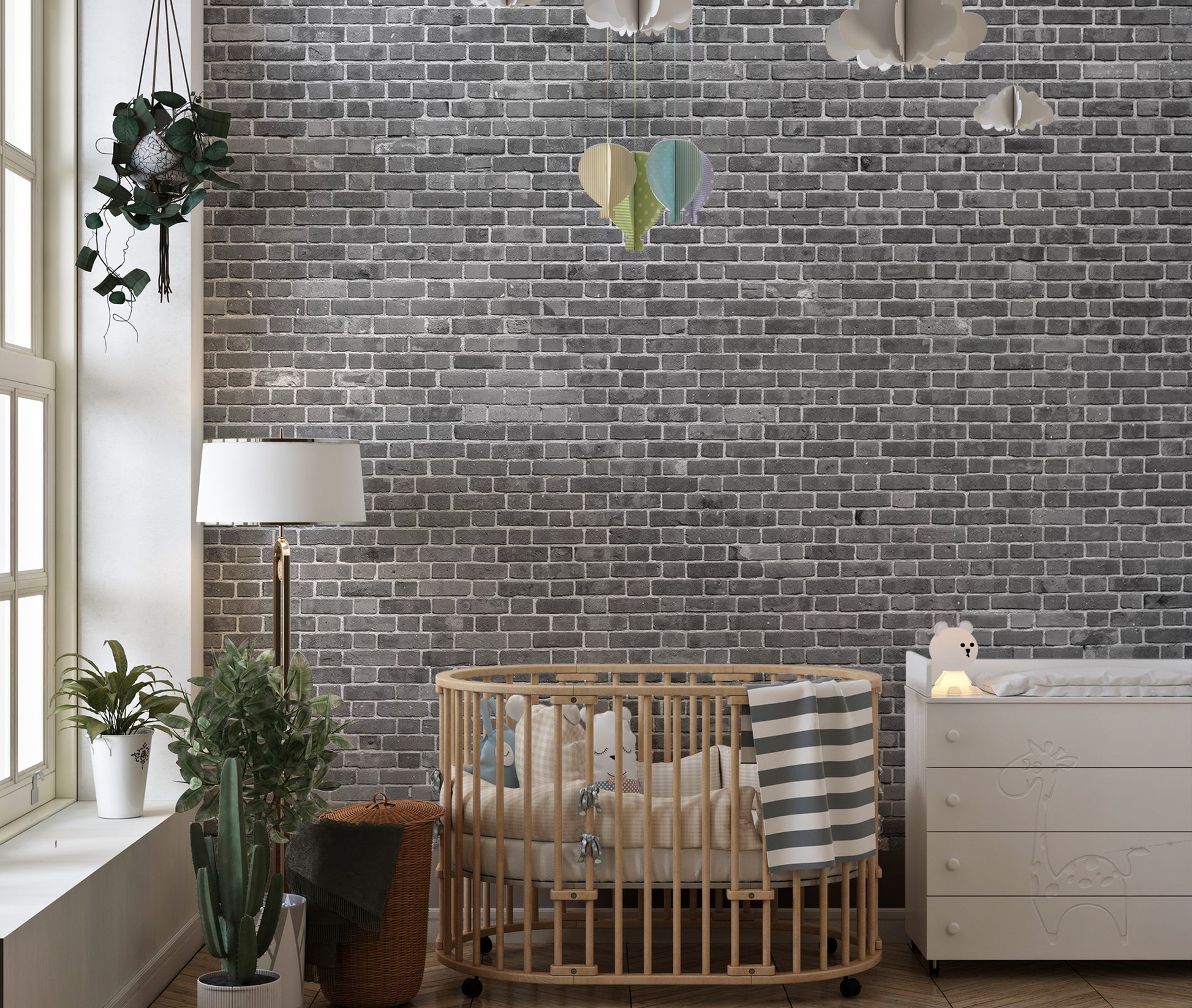 Close up of realistic grey brick patterns for feature walls