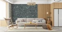Tranquil aviary mural with birds resting on branches against soft grey flowers