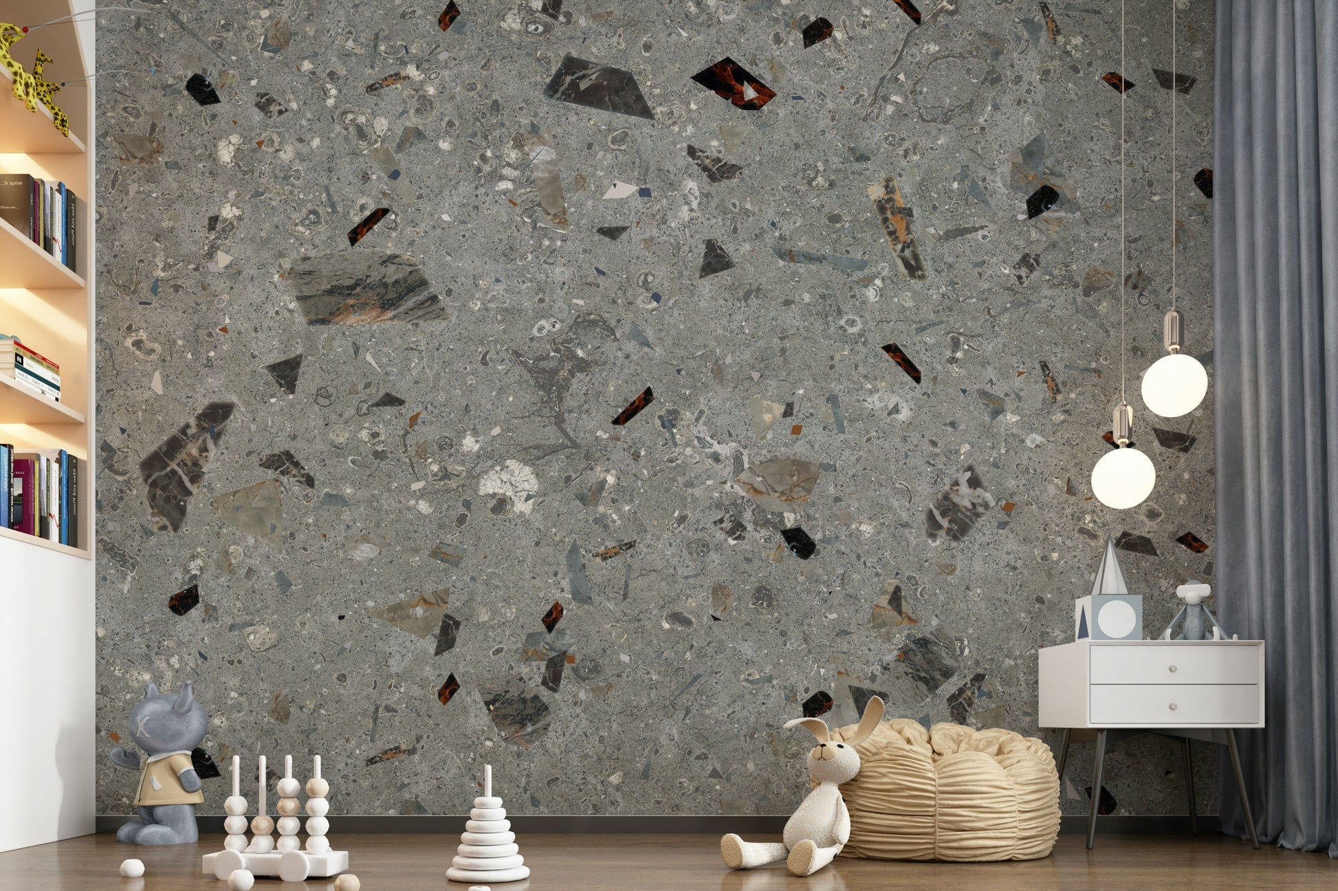 Grey Granite Pattern mural wallpaper for modern interior design.