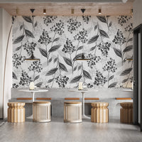 Serene grey olives leaves mural wallpaper