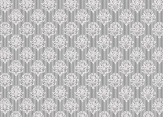 Grey White Pattern Damask Wallpaper