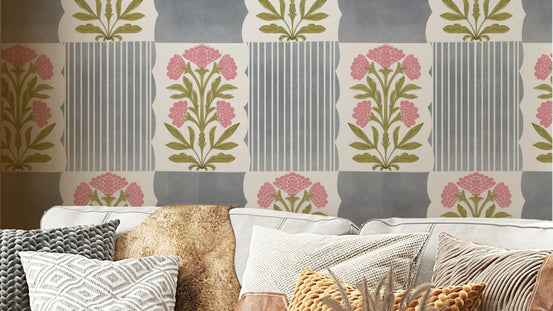 Neutral striped design with a rosy touch

