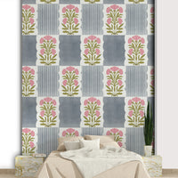 Soft pastel stripe wallpaper with floral hints

