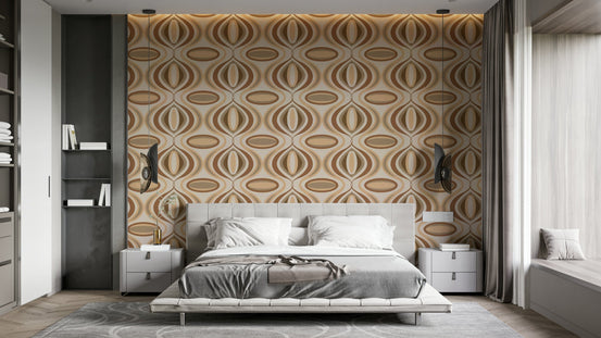 A wallpaper with a wavy, flowing pattern of wiggly lines.
