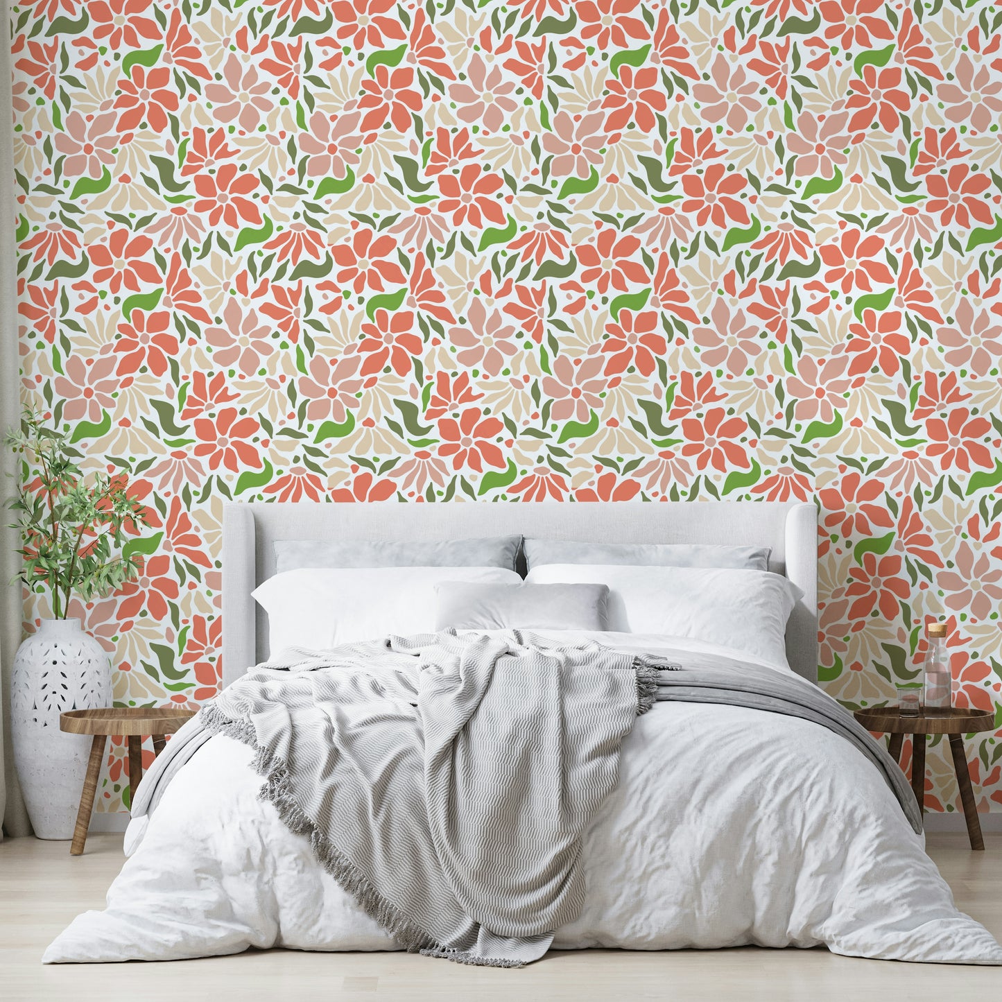 Groovy Flowers Coral Green Wall Mural